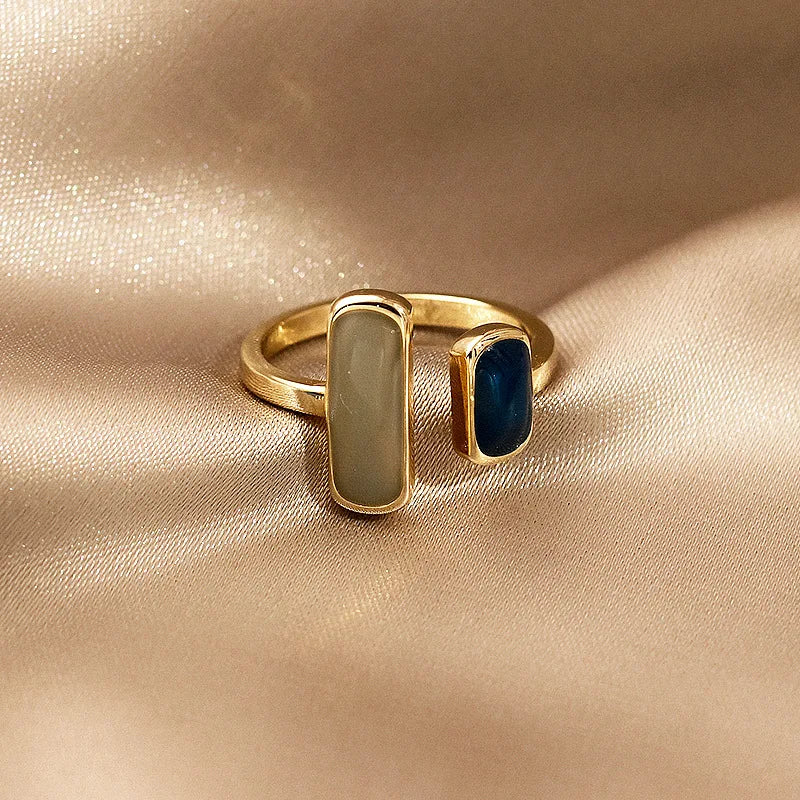 New Adjustable Colorful Drip Glaze Ring Women Fashion Retro Geometric Gold Colour Metal Rings