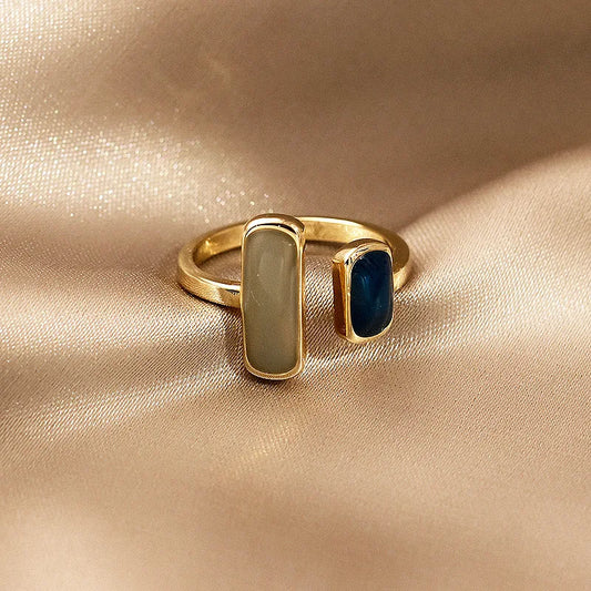New Adjustable Colorful Drip Glaze Ring Women Fashion Retro Geometric Gold Colour Metal Rings