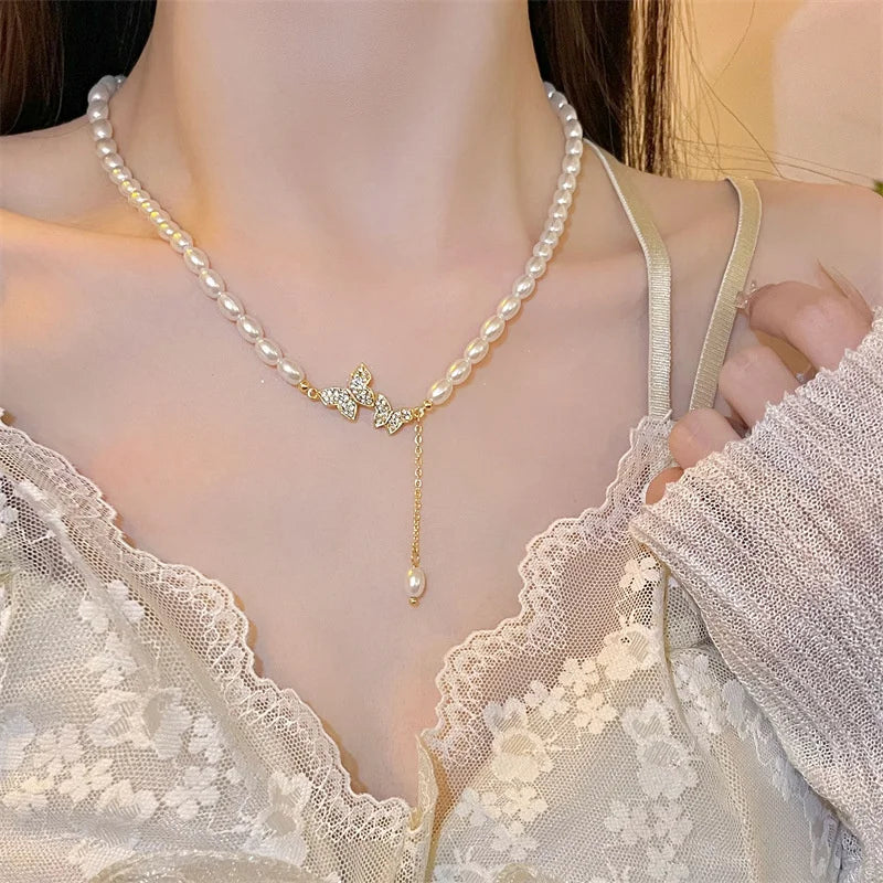 New Baroque Pearl Choker Necklace For Women Luxury Wedding Party Triple-layer Beaded Necklace