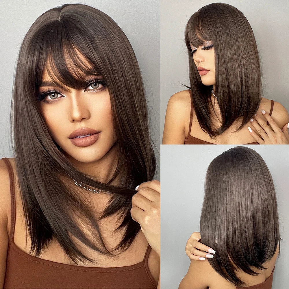 ALAN EATON Long Blonde Wigs for Women Synthetic Hair Wig with Fringe Ombre Color with Dark Roots Layered Wigs Heat Resistant