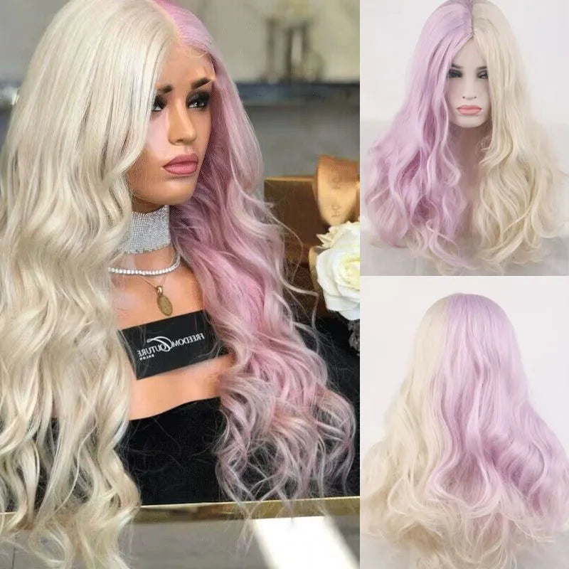 Wavy Womans Wigs Synthetic Hair Wigs For Women Cosplay Wig Long Colorful Wig Pink Purple Green Brown