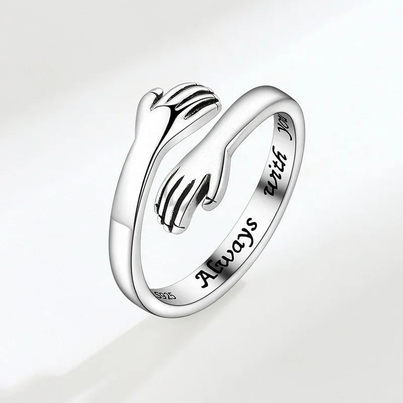 Romantic Love Hand Hug Rings For Women Silver Plated I love U Forever Opening Finger Ring