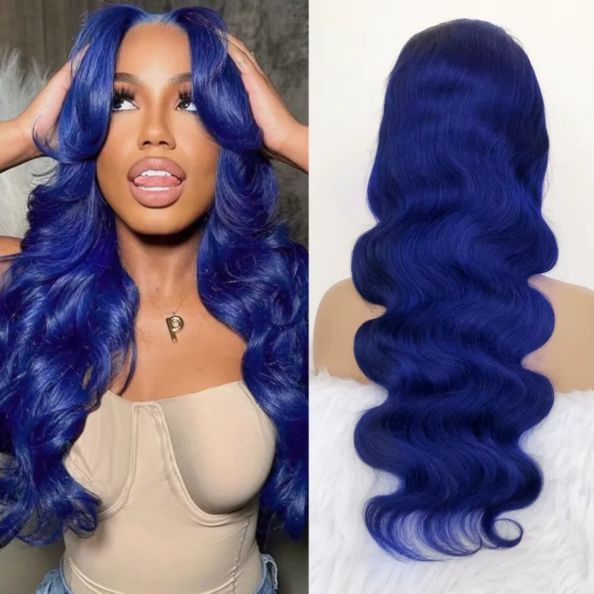 Body Wave Dark Blue Wig 13x6 HD Lace Frontal Wig Human Hair Transparent 13x4 Lace Front Wigs For Women Sky Navy Blue 30 34 inch