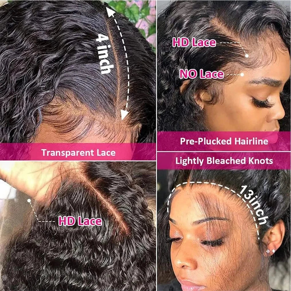 Wiggogo 40 Inch Human Hair 13X4 Deep Wave Frontal Wig 13X6 Curly Hd Lace Front Wigs