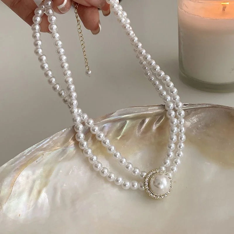New Baroque Pearl Choker Necklace For Women Luxury Wedding Party Triple-layer Beaded Necklace