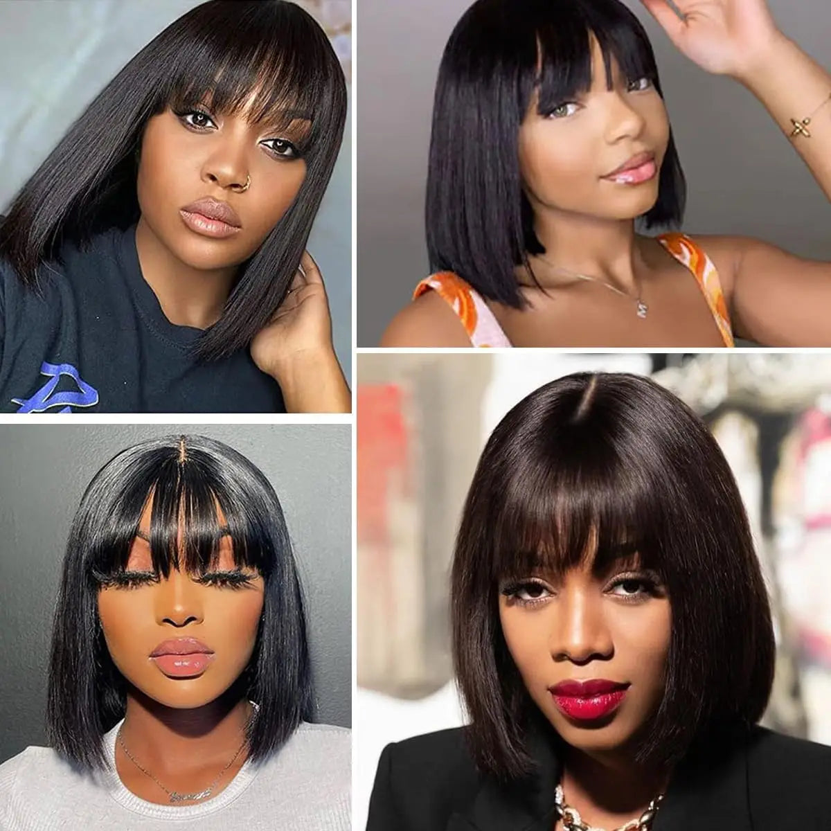 Human Hair Wig with Bang Wear and Go Glueless Wig Straight Short Bob Wig with Bangs