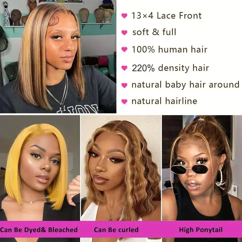 100% Human Hair Wigs 13x4 Lace Human Hair Lace Frontal Wig Ready Wear Bob Wigs
