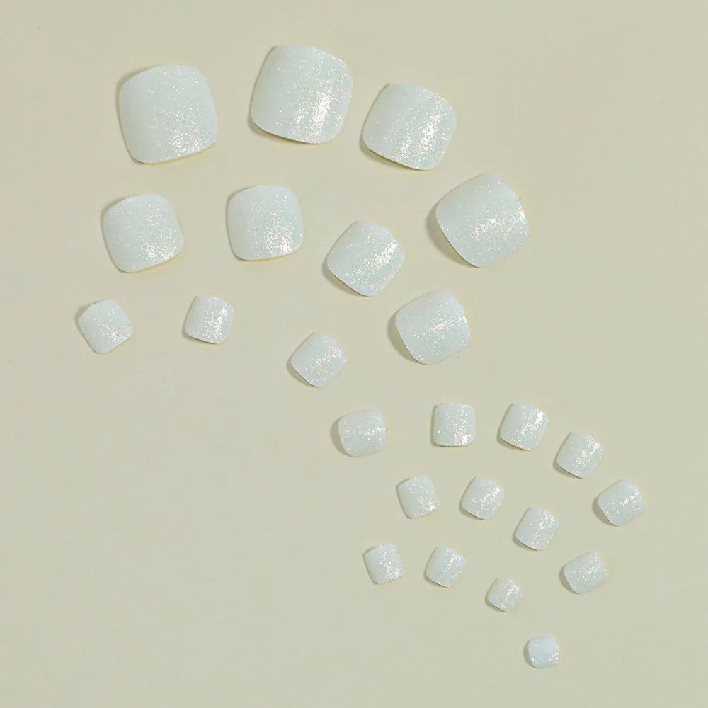 Wearable Manicure Fake Toenails Faux Fingernails Square Head Foot Nail Tips Short Length