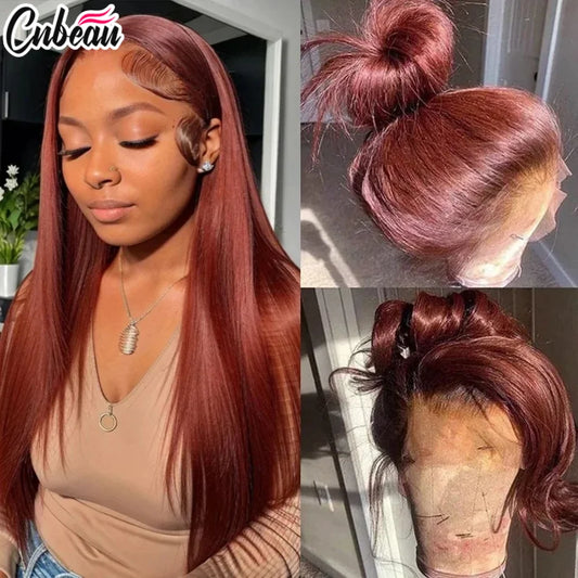 220% 30 36 Inch #33 Reddish Brown Colored Human Hair Wigs