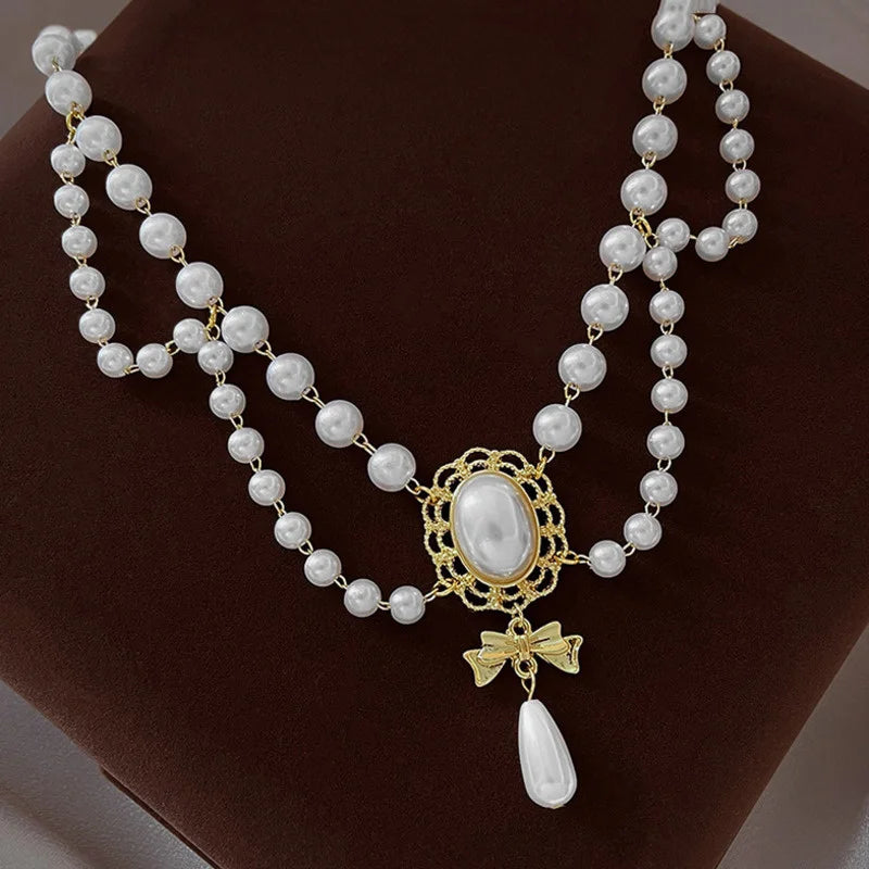 New Baroque Pearl Choker Necklace For Women Luxury Wedding Party Triple-layer Beaded Necklace