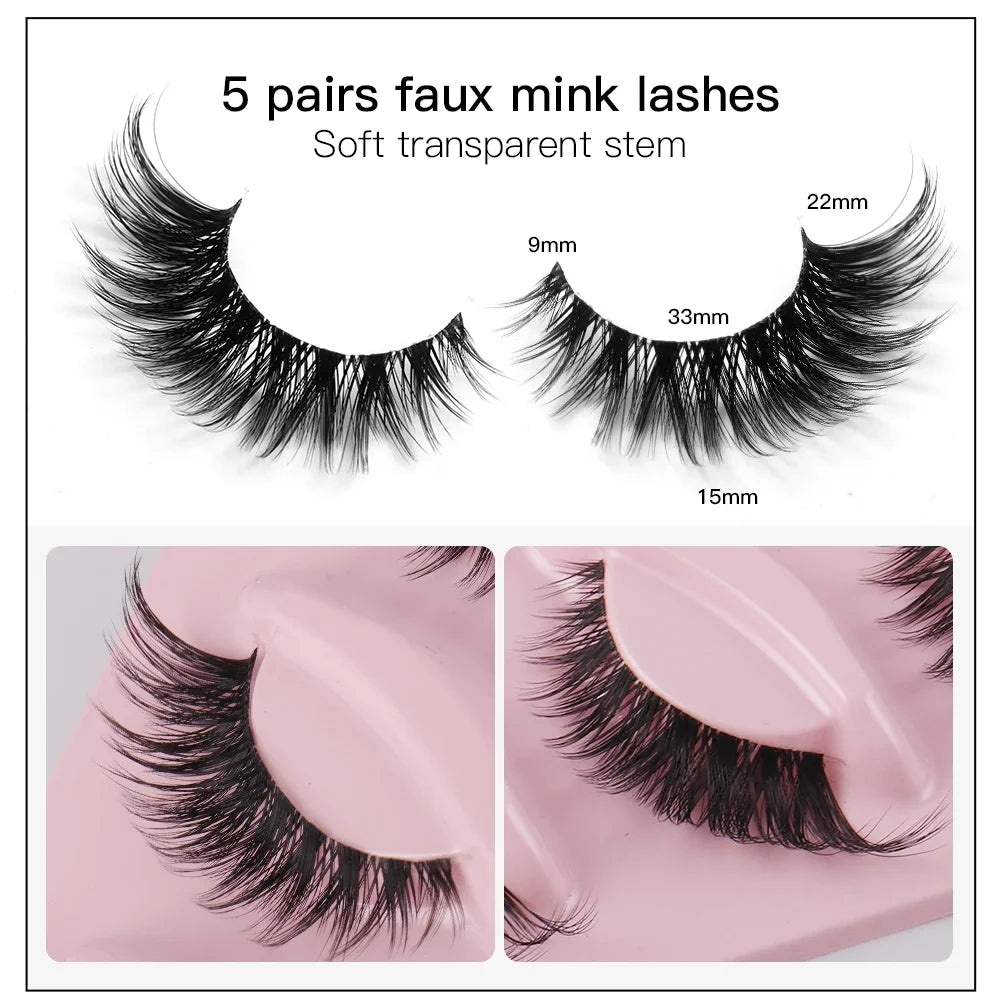 5 Pairs Cat Eye Lashes Faux Mink Eyelashes Natural long Manga Lashes Winged End Eye Elongated