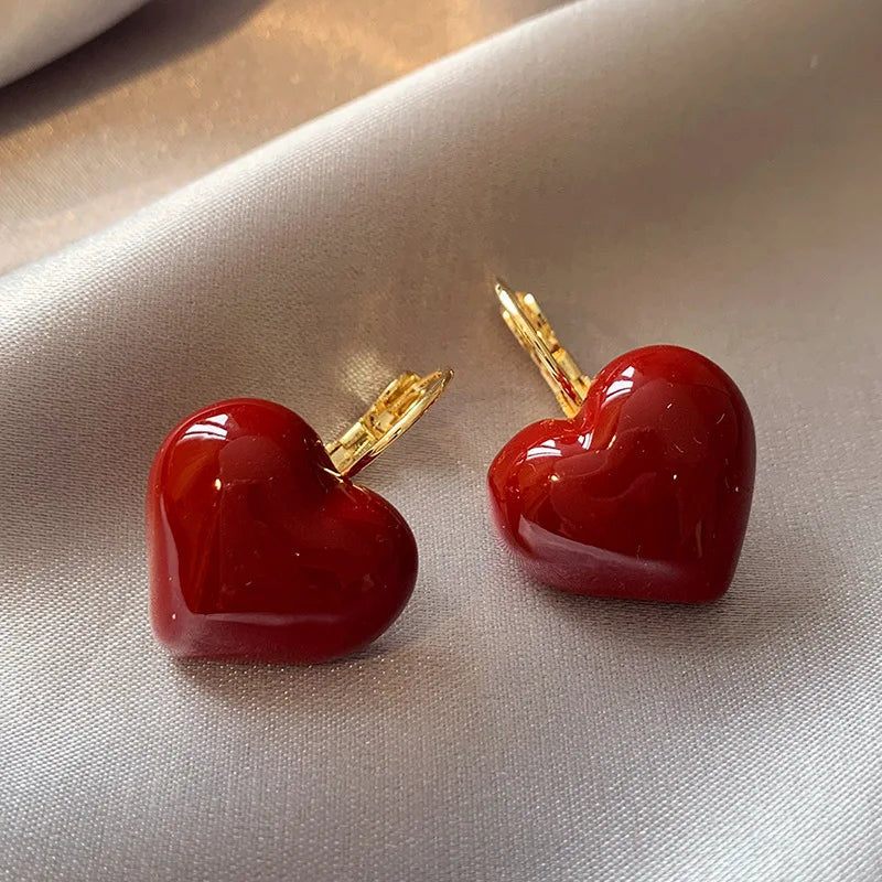 Delicate Red Round Bead Earrings Women's Fashion Inlaid Zircon Earrings Sweet Geometry Earrings