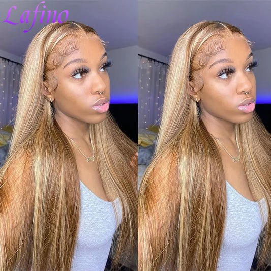 Highlight Wig Human Hair Bone Straight Blond Ombre HD Lace Wig 13x4 13x6 Colored Human Hair Frontal Wig