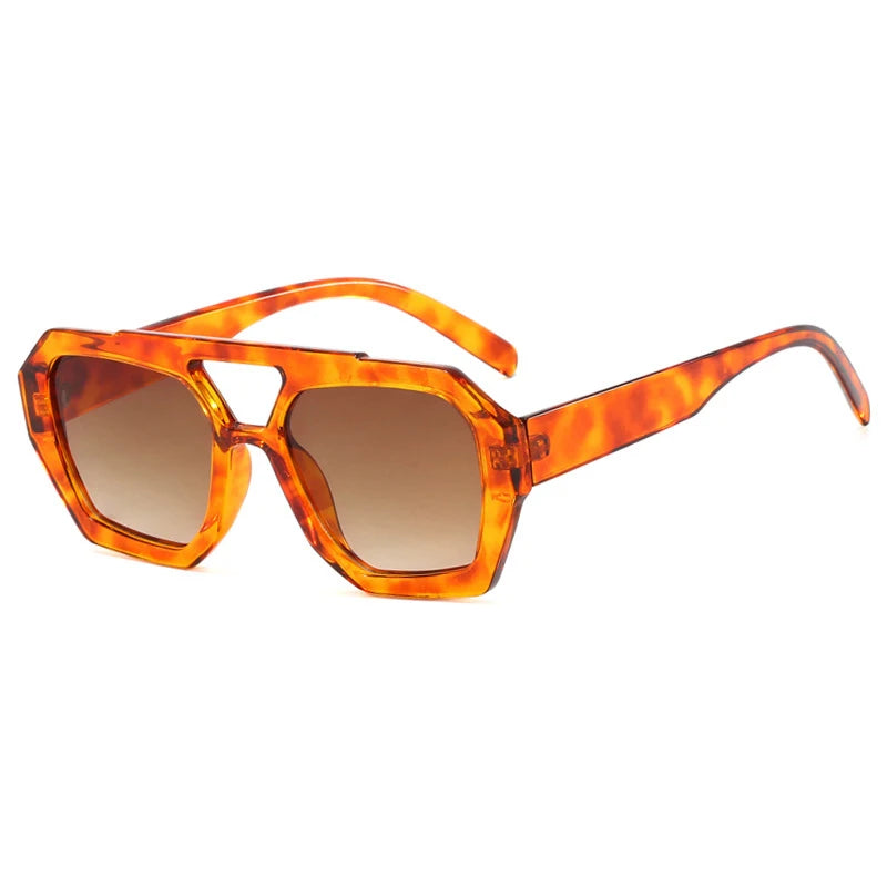 Vintage Square Sunglasses for Women Men Thick Frame Double Bridges Eyewear Female