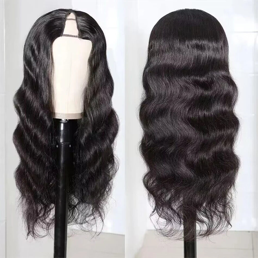 32 Inch Body Wave V Part Wig For Women Brazilian Hair Natural Color Human Hair Wigs 200 Density Machine Made V Shape Wigs