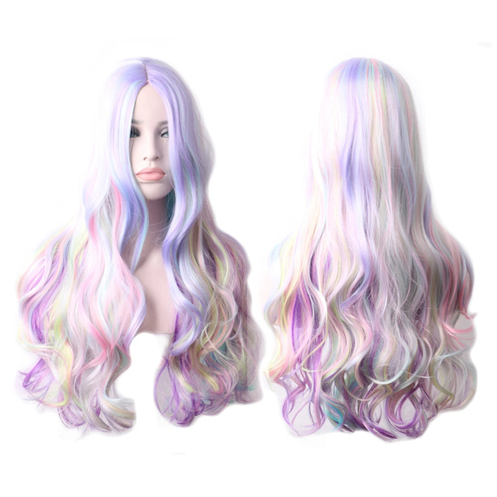 Wavy Womans Wigs Synthetic Hair Wigs For Women Cosplay Wig Long Colorful Wig Pink Purple Green Brown