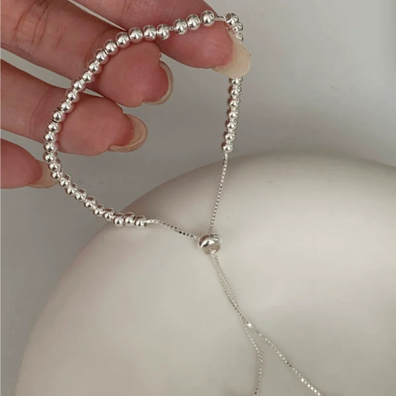 100% Solid 925 Sterling Silver Metal Bracelets for Women Men Beads Adjustable Handmade