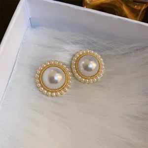 Imitation Pearl Earrings For Women Heart Round Stud Earrings Elegant Love Ear Stud Party