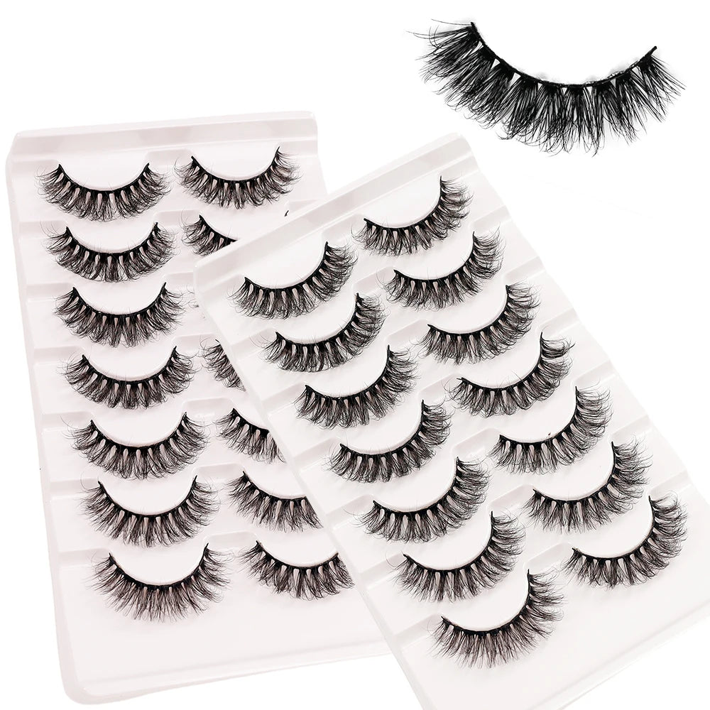 7 pairs of naturally soft false eyelashes with lightweight design, 3D curling, and D-shaped curling