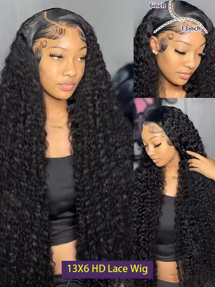 5x5 Water Culry Closure Glueless Wig 13x6 Lace Front Human Hair 30 40 Inch Deep Wave 13x4 HD Transparent Lace Frontal Wig