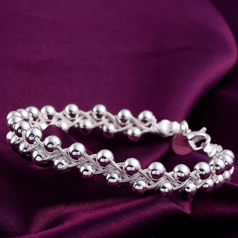 Charm 925 Sterling Silver Bracelets for Women Fine Braided beads Chain Fashion Wedding Party