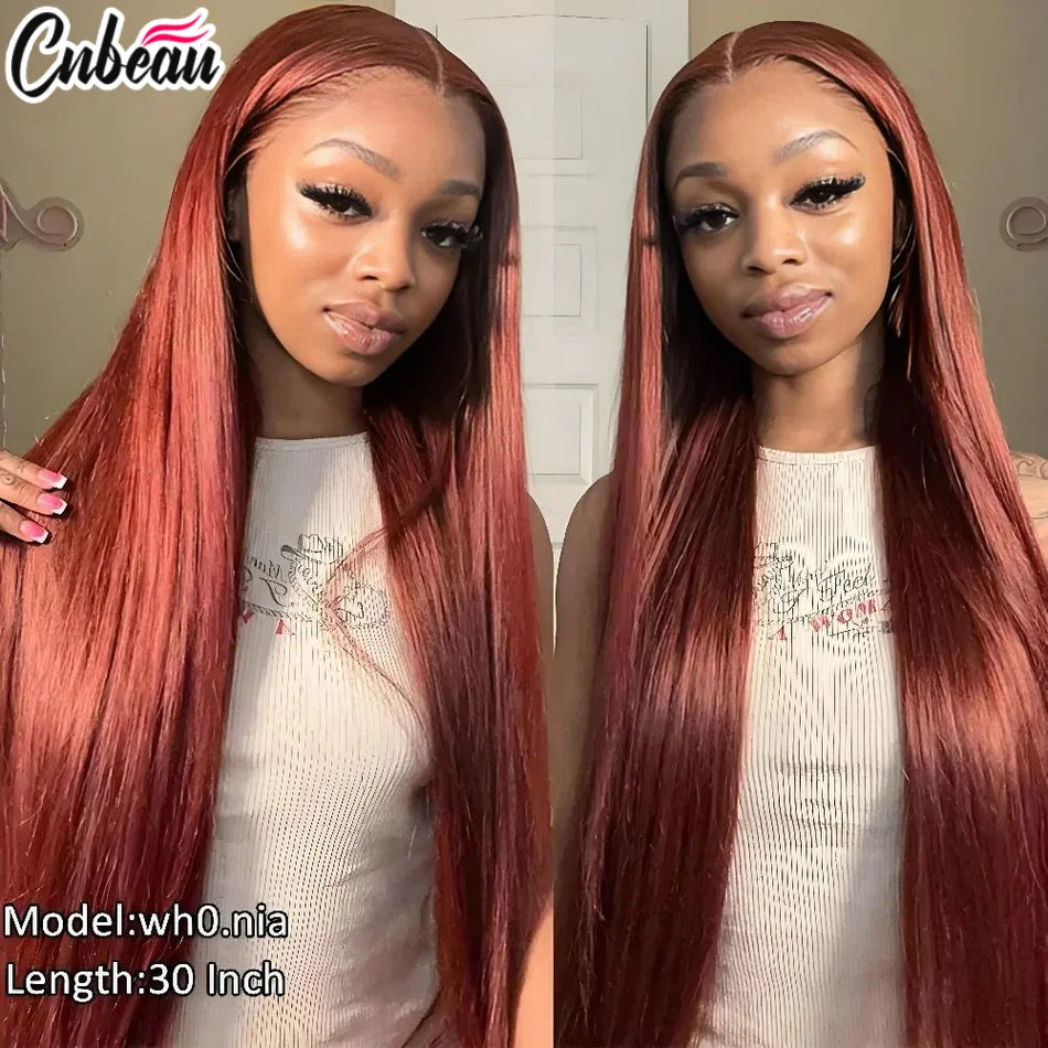 220% 30 36 Inch #33 Reddish Brown Colored Human Hair Wigs