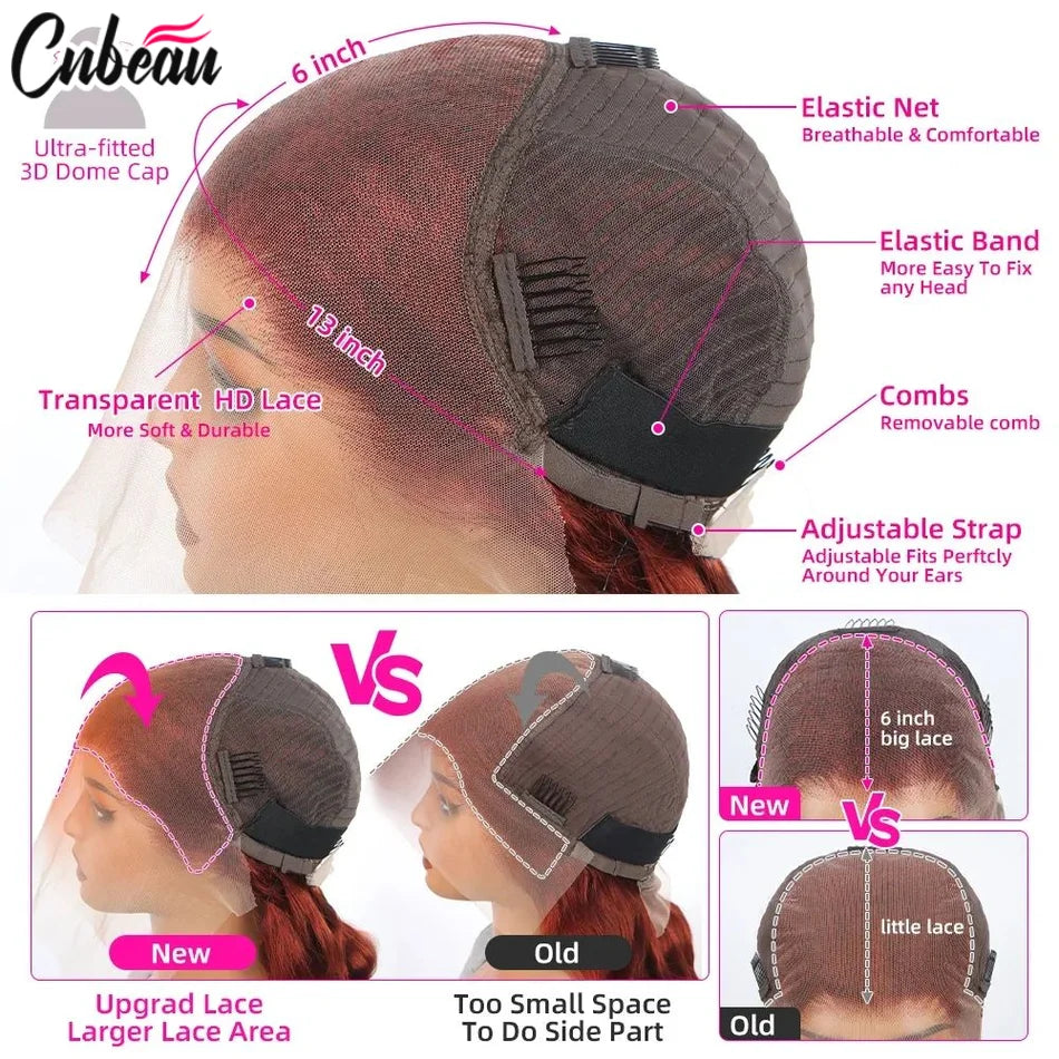 220% 30 36 Inch #33 Reddish Brown Colored Human Hair Wigs