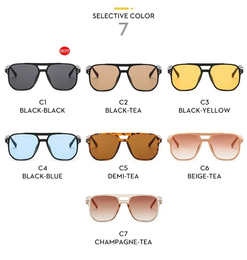 Vintage Square Sunglasses for Women Men Thick Frame Double Bridges Eyewear Female