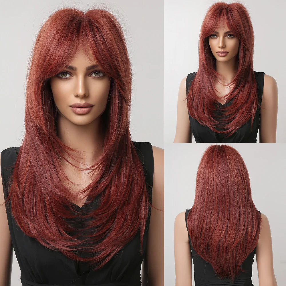 ALAN EATON Long Blonde Wigs for Women Synthetic Hair Wig with Fringe Ombre Color with Dark Roots Layered Wigs Heat Resistant