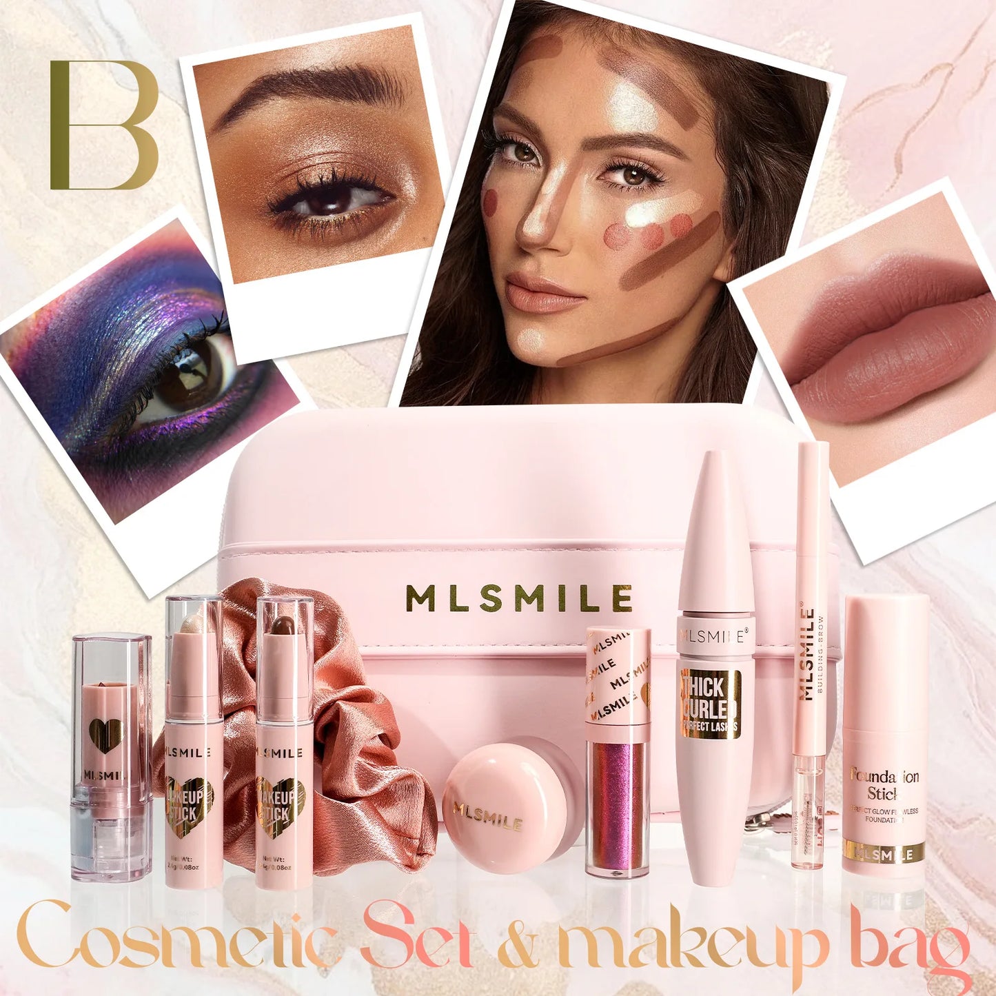 Makeup Kit With Organize Case Lipstick Contour Highlight Liquid Eyeshadow Lip Mud Eyebrow Pencil mascara