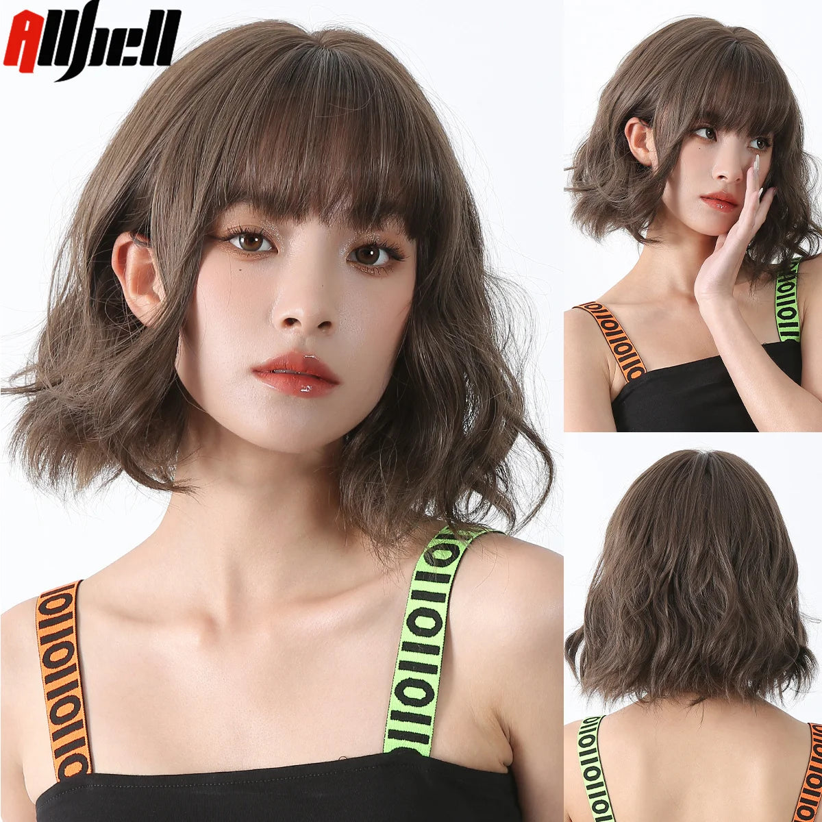 Short Curly Wavy Wigs with Bangs Deep Red Colorful Synthetic Wig Cosplay Hair for Women
