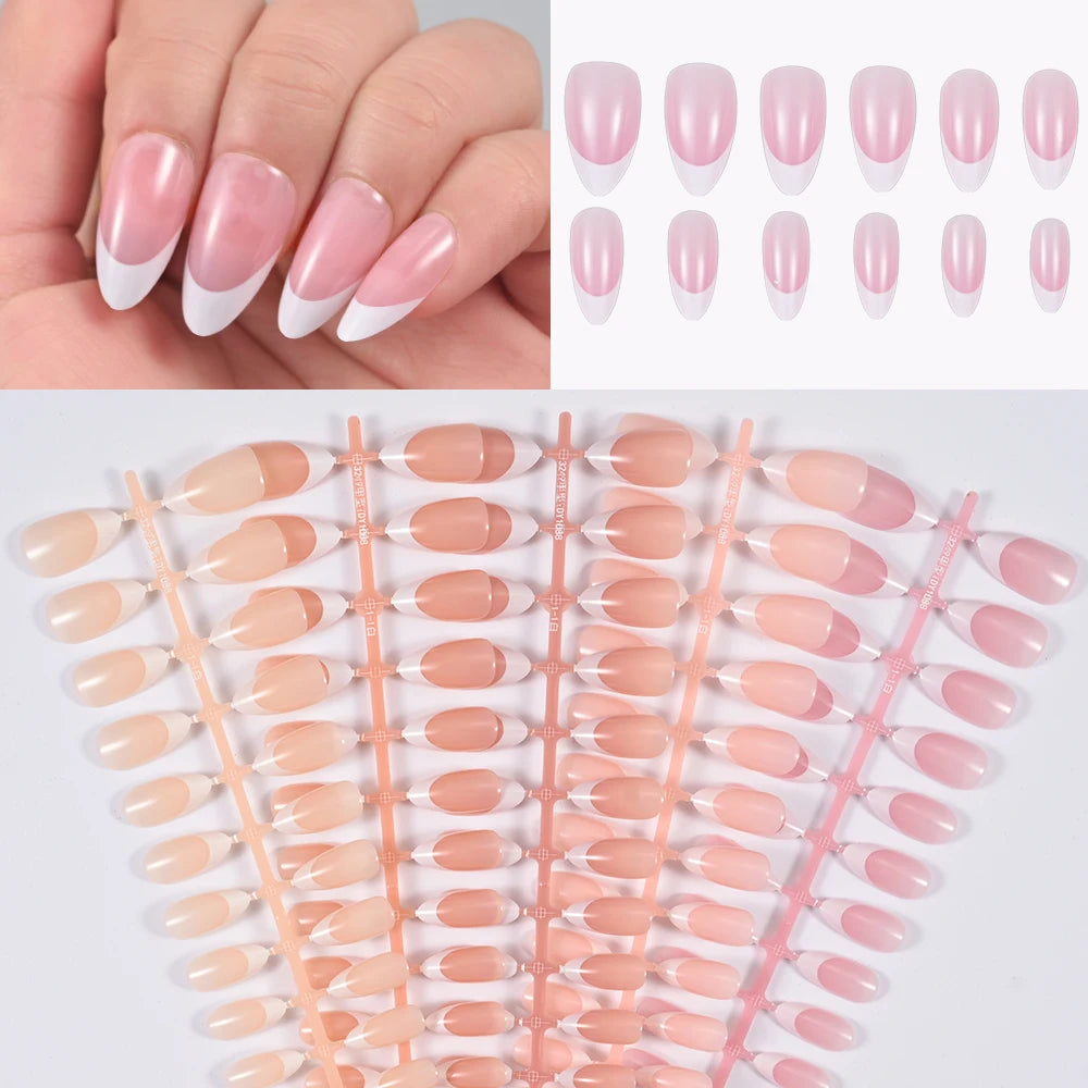 360/150pcs/box Nude Pink Almond French False Nails White Tip Design Short Wearing Fake Nails