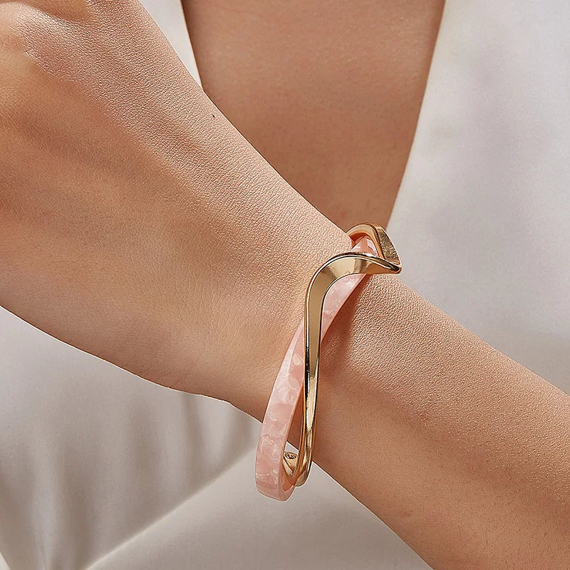 White Acrylic Bracelets Board Bend Metal Bangles Womens Hand Bracelets Geometric C- shaped