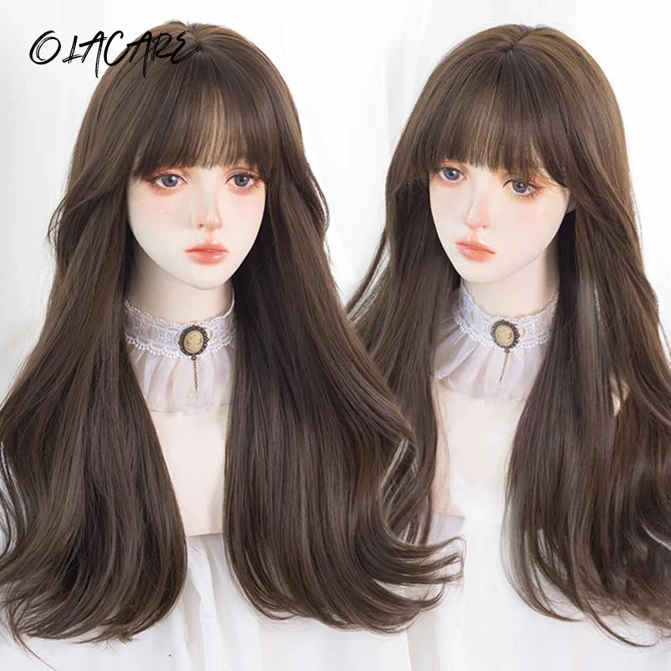 Long Curly Wave Wig with Bangs Blonde Biue Colorful Cosplay Wig for Women