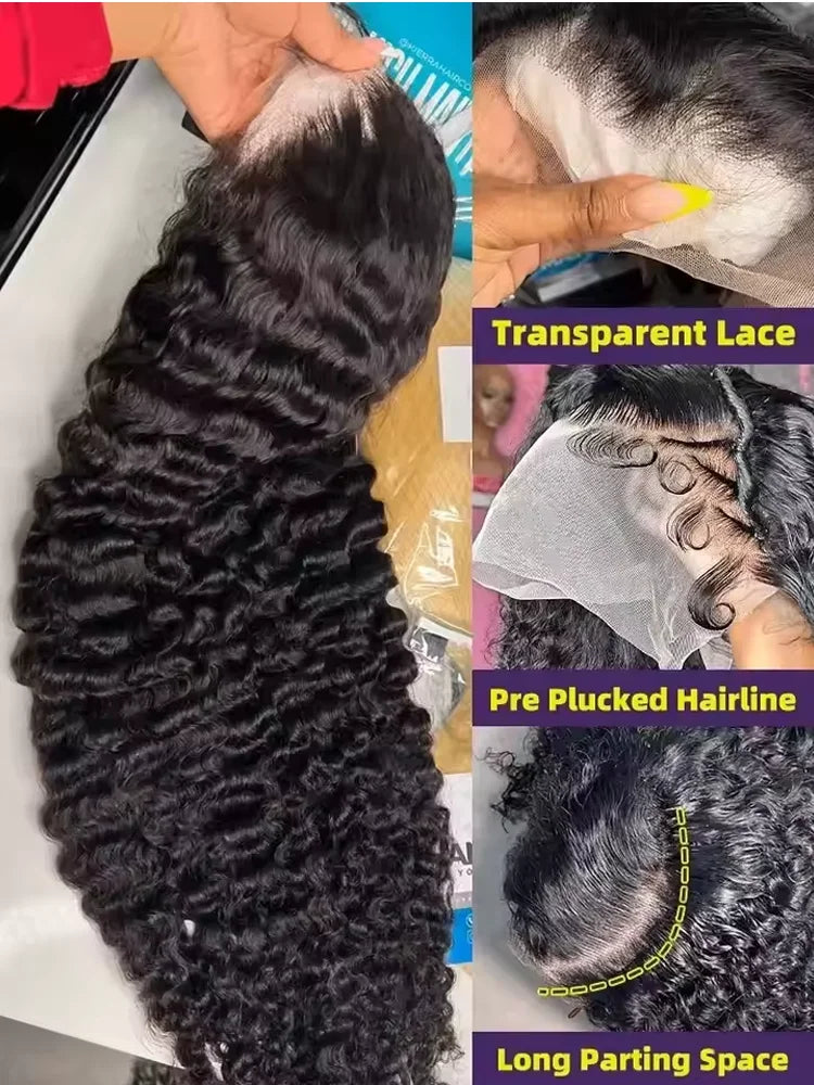 5x5 Water Culry Closure Glueless Wig 13x6 Lace Front Human Hair 30 40 Inch Deep Wave 13x4 HD Transparent Lace Frontal Wig