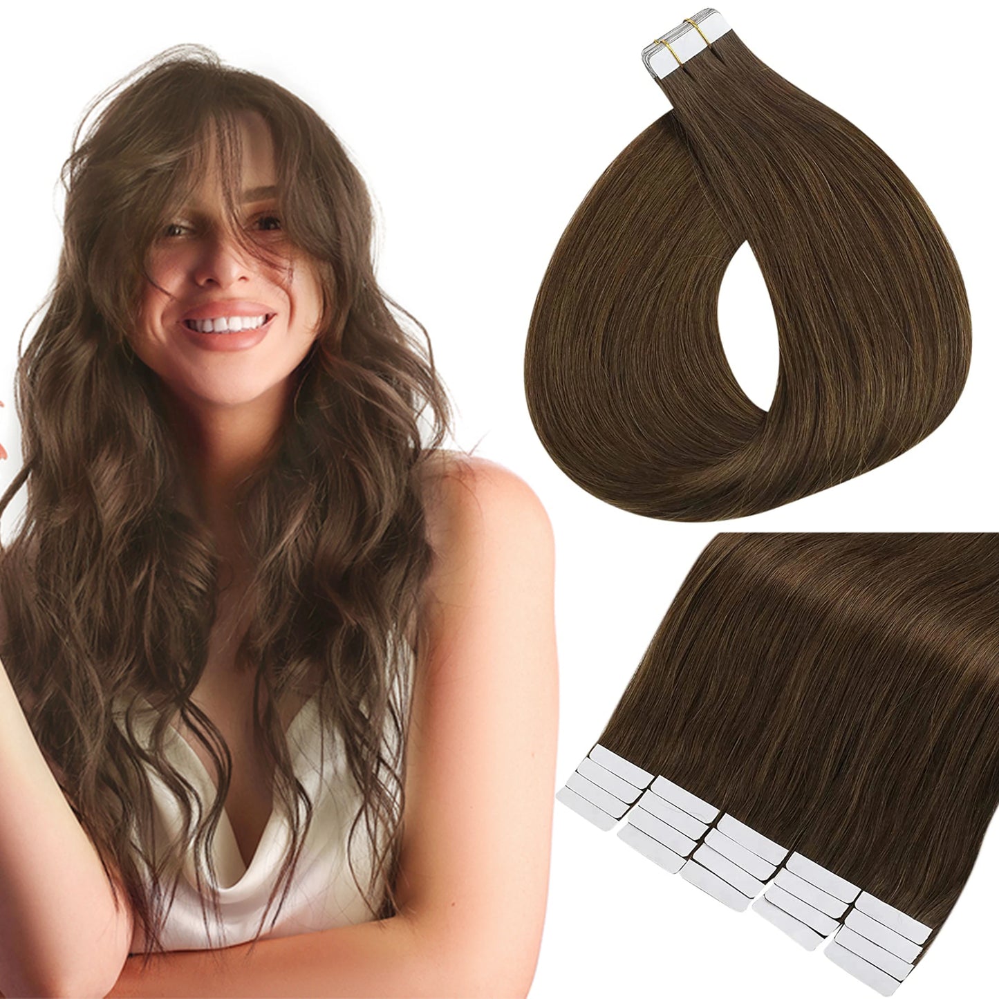 Full Shine Tape in Human Hair Extensions 100% Remy Natural Human Hair Extensions Tape in Omber Blonde Hair Extensions for Women