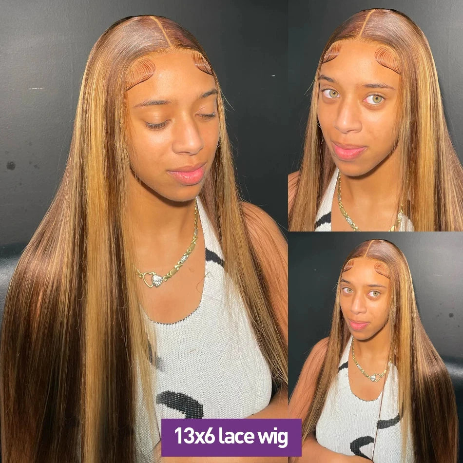Highlight Wig Human Hair Bone Straight Blond Ombre HD Lace Wig 13x4 13x6 Colored Human Hair Frontal Wig