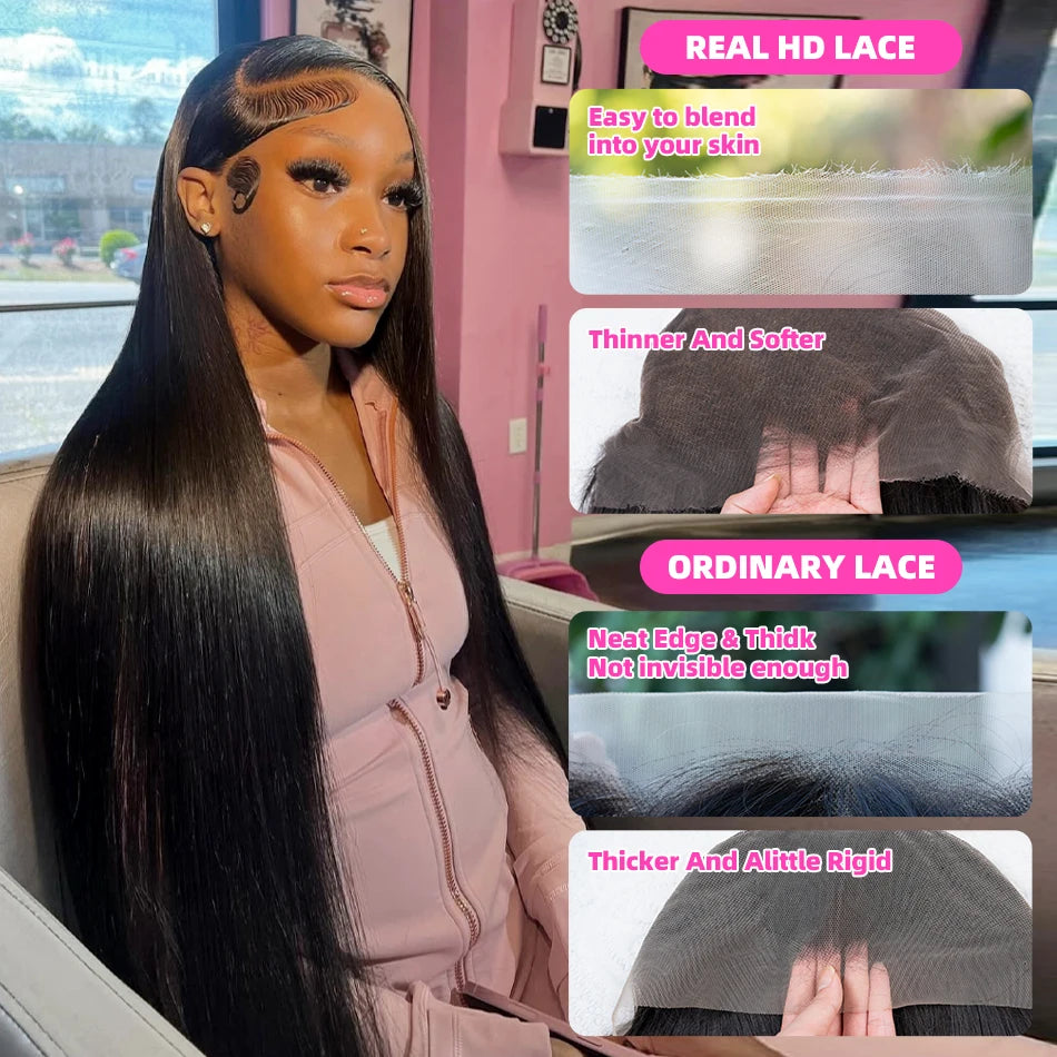 Luvin 30 40 Inches Bone Straight 13x4 HD Transparent Lace Frontal Wig 200 Density Brazilian 13x6 Lace Front Human Hair Wigs