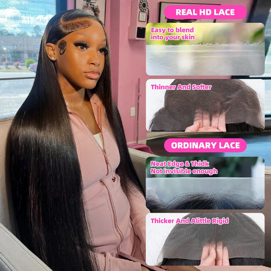 Luvin 30 40 Inches Bone Straight 13x4 HD Transparent Lace Frontal Wig 200 Density Brazilian 13x6 Lace Front Human Hair Wigs