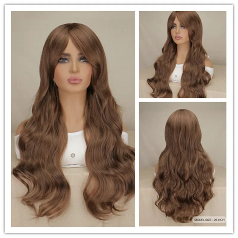 Long Black Wavy Hair Wigs for Women Natural Synthetic Curly Wig