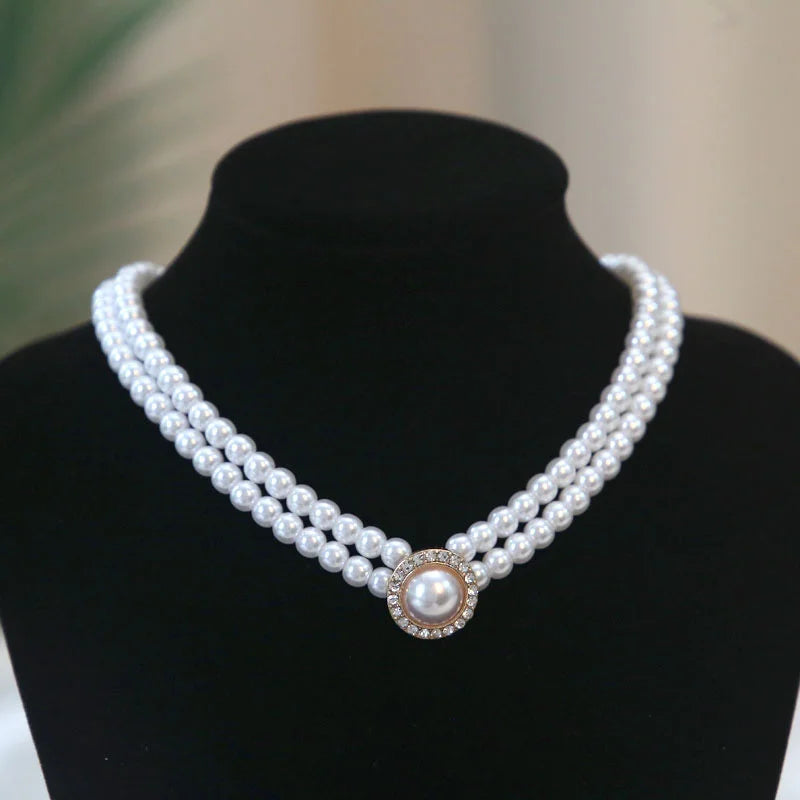 New Baroque Pearl Choker Necklace For Women Luxury Wedding Party Triple-layer Beaded Necklace