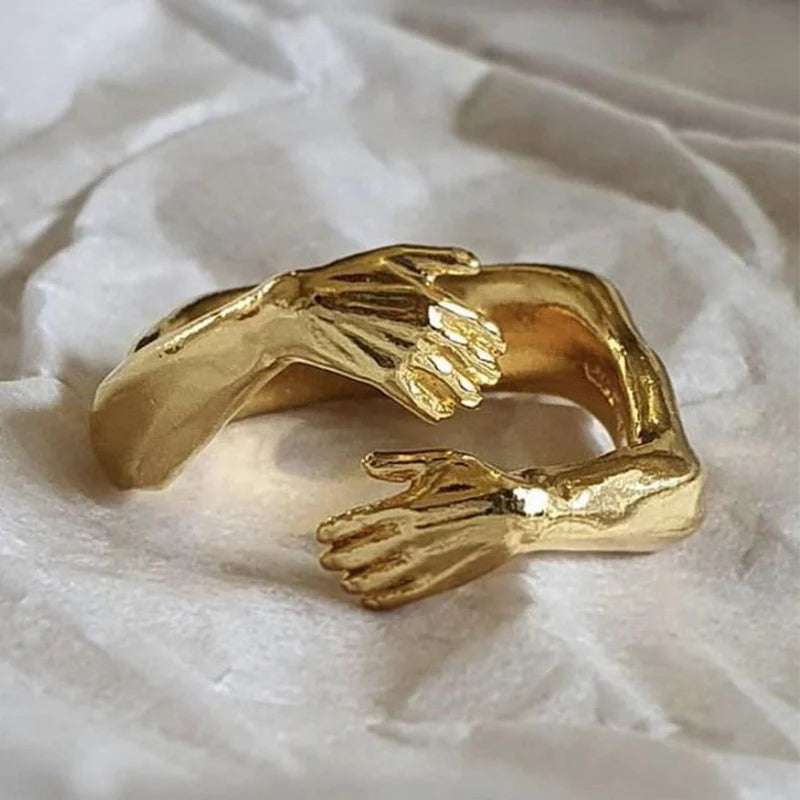 Romantic Love Hand Hug Rings For Women Silver Plated I love U Forever Opening Finger Ring