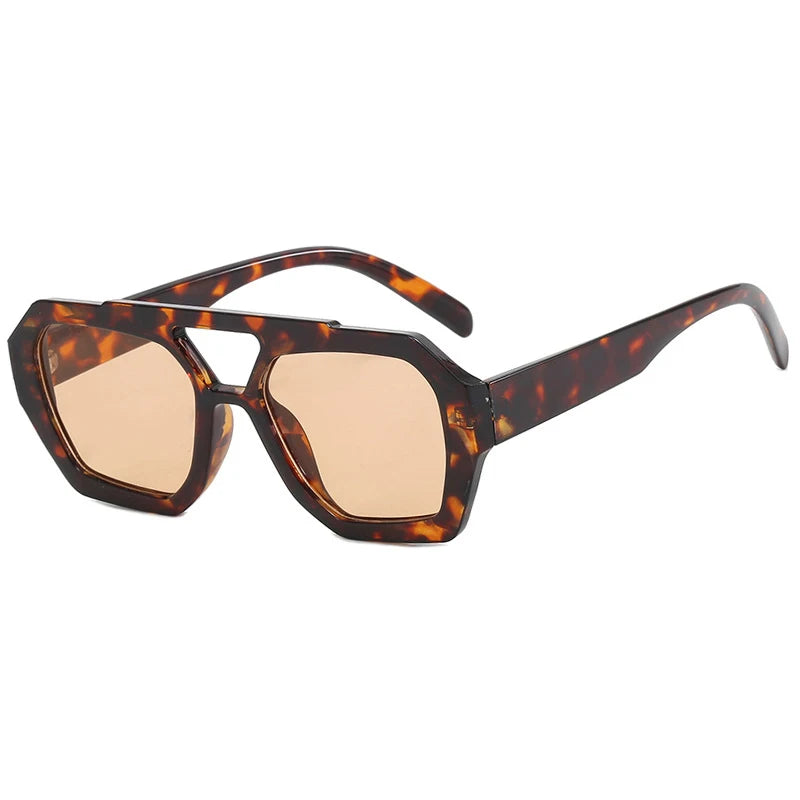 Vintage Square Sunglasses for Women Men Thick Frame Double Bridges Eyewear Female