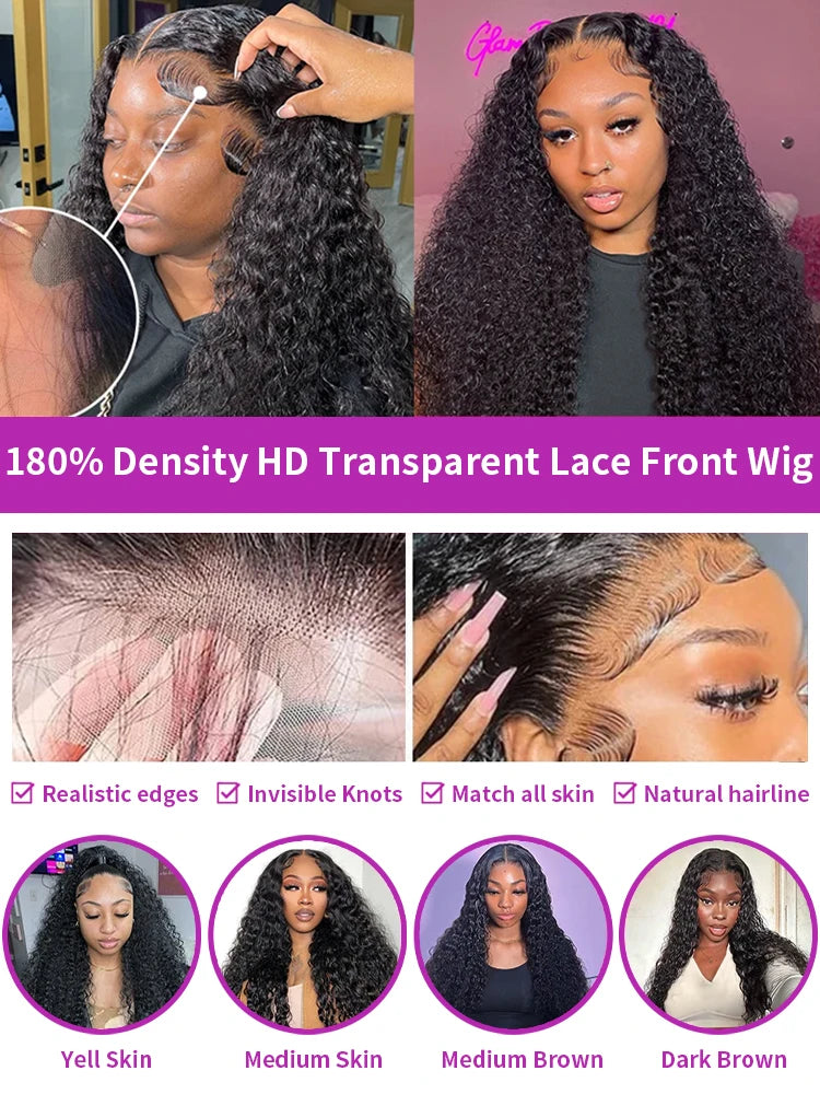 Glueless Wigs 13x4 HD Lace Frontal Wigs Ready To Wear 40 46Inch 250% Curly Wigs Human Hair 7x5 Lace Front Deep Wave Wigs Pre Cut