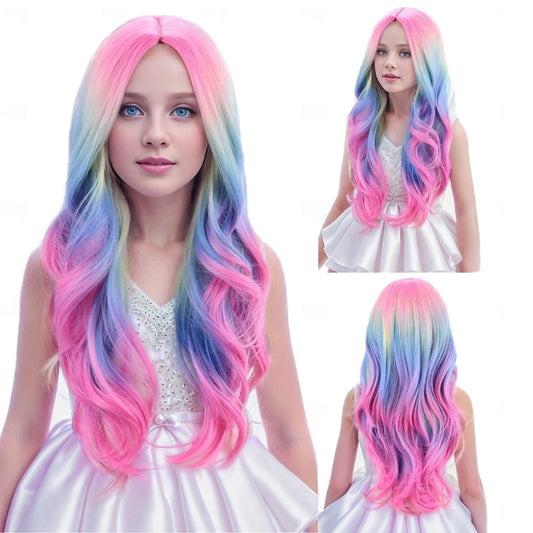 HAIRJOY Synthetic Hair Colorful Wigs Long Curly Wavy Wig for Girls