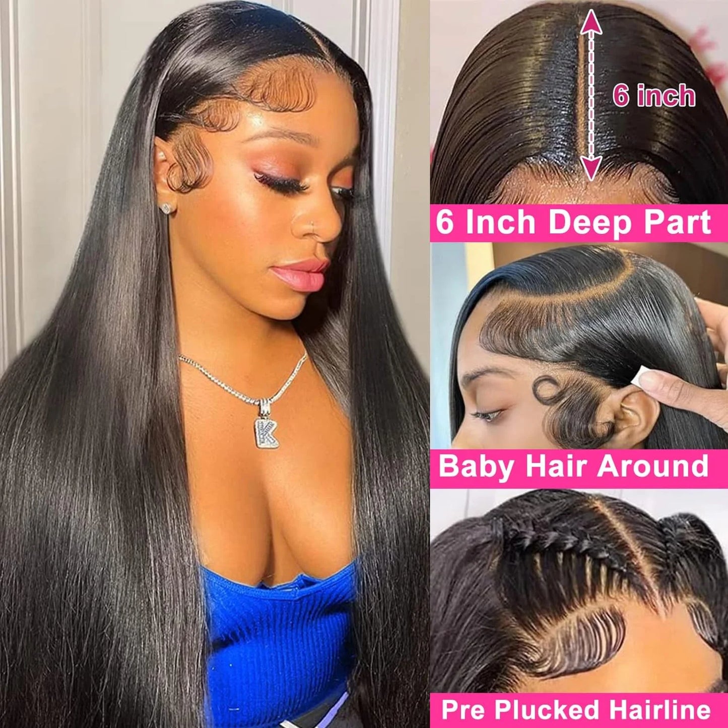 Luvin 30 40 Inches Bone Straight 13x4 HD Transparent Lace Frontal Wig 200 Density Brazilian 13x6 Lace Front Human Hair Wigs