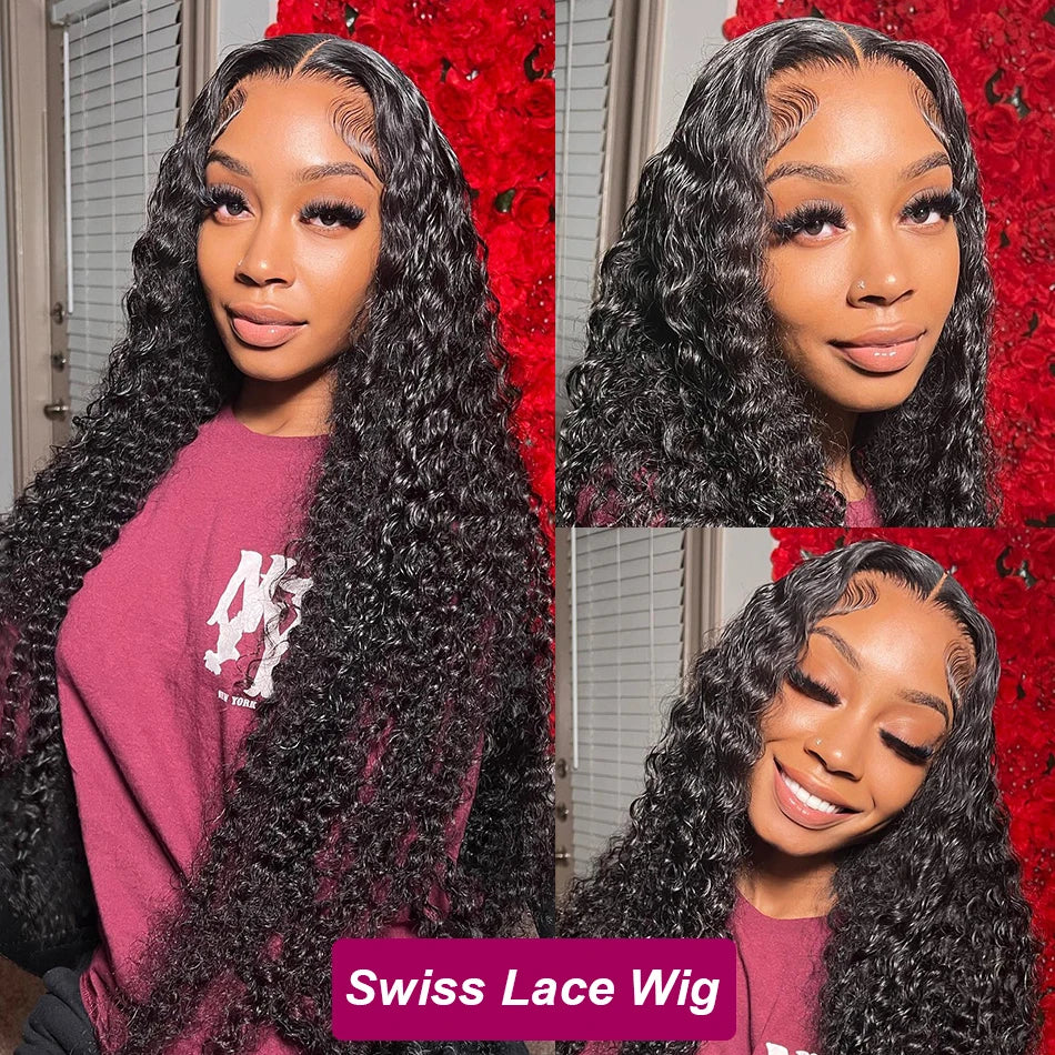 Wiggogo 40 Inch Human Hair 13X4 Deep Wave Frontal Wig 13X6 Curly Hd Lace Front Wigs