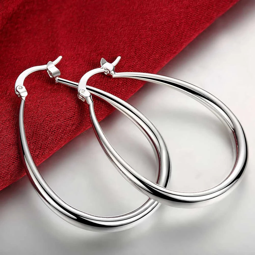 925 Sterling Silver 41MM Smooth Circle Big Hoop Earrings For Women Fashion