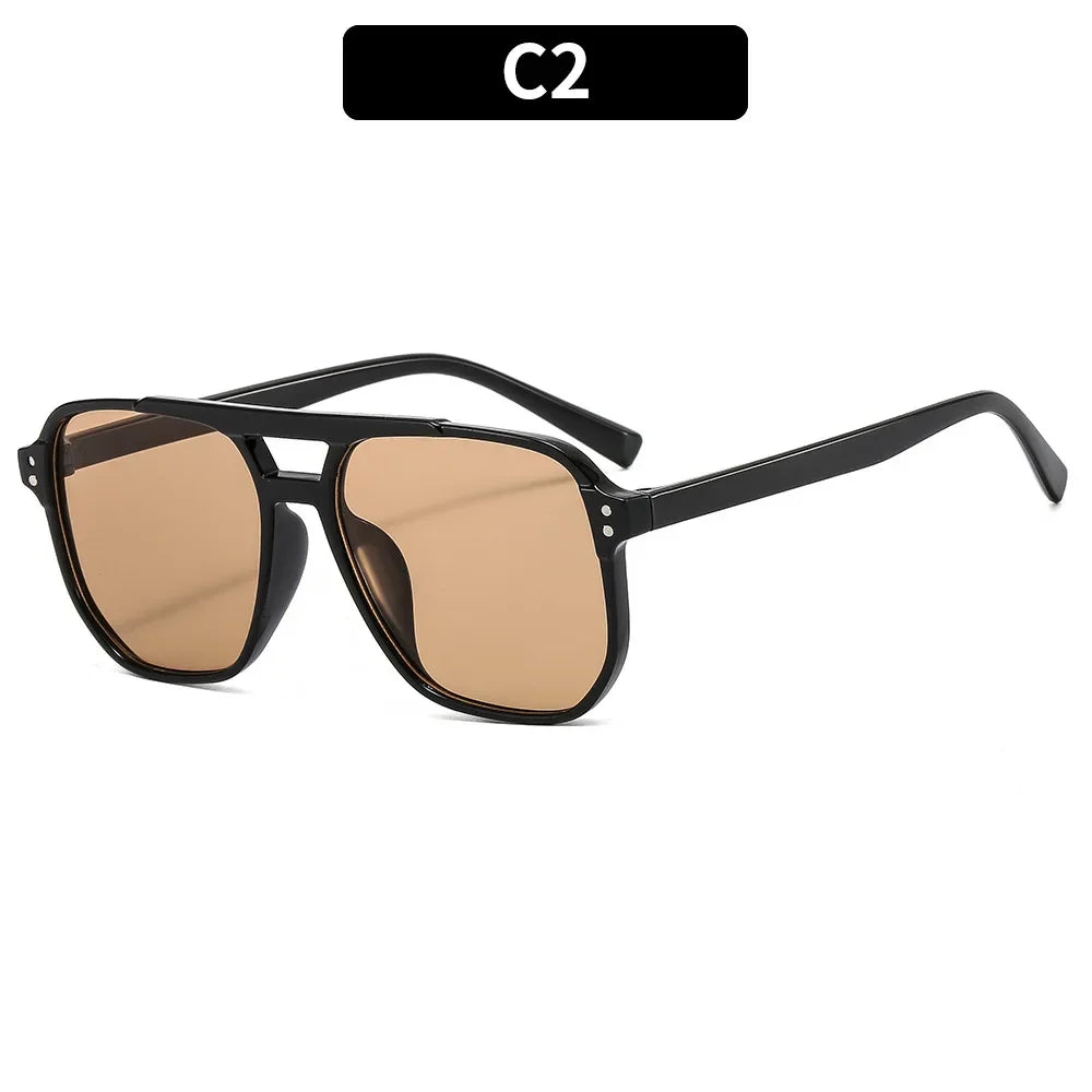 Vintage Square Sunglasses for Women Men Thick Frame Double Bridges Eyewear Female