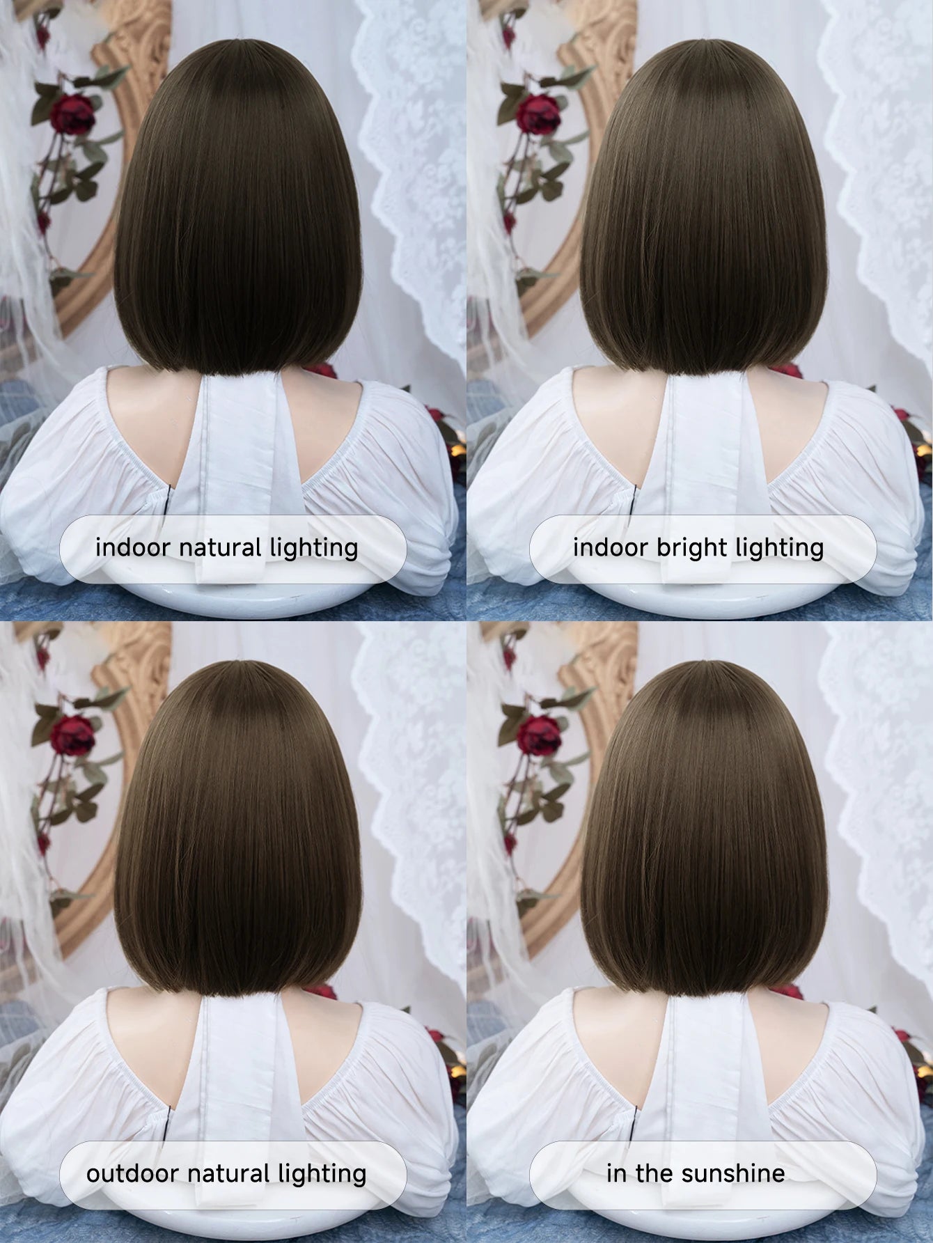 12Inch High-Fashion Deep Brown Synthetic Wigs With Bang Short Natural Straight Hair Wig